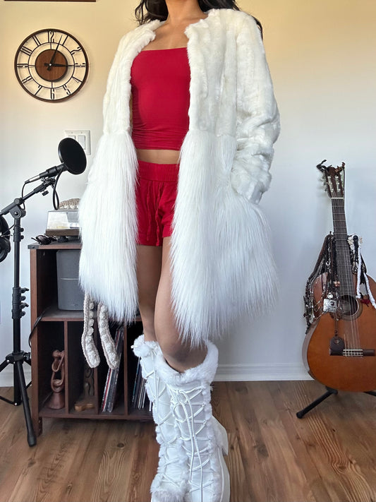 Donna Salyers Fabulous-Furs Ivory Faux Fur Coat